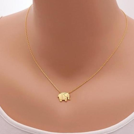Origami Elephant Necklace gold