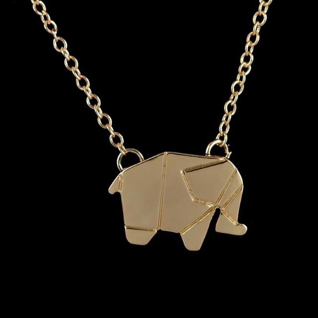 Origami Elephant Necklace gold