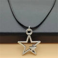 Double Star Pendant Leather Necklace