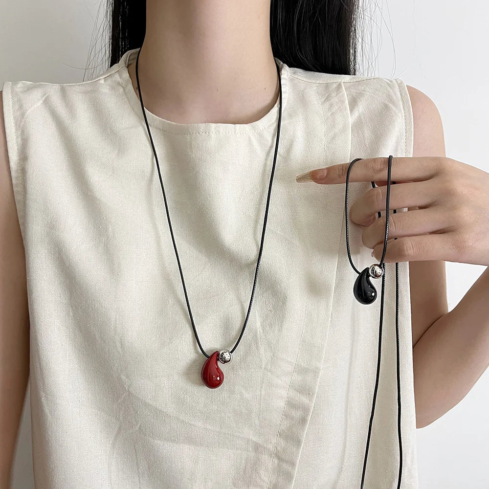 Red Water Drop Pendant Lace Necklace