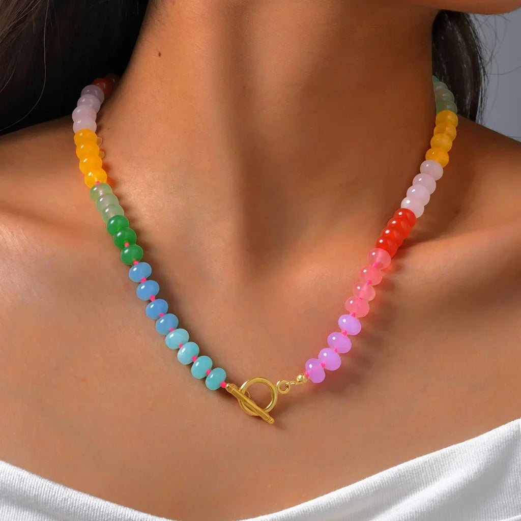 Necklace with rainbow pendant and pearls