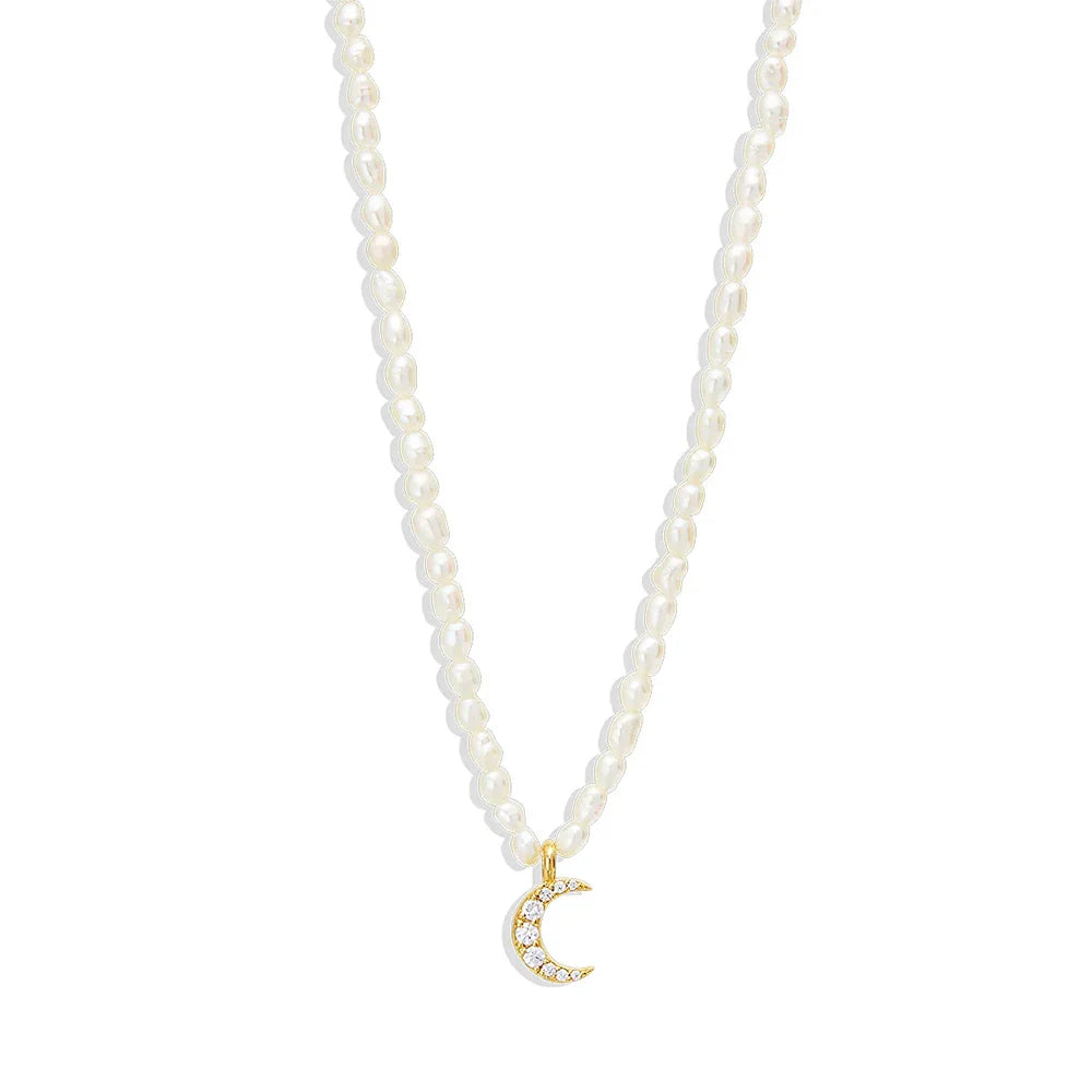 Beaded Necklace with Moon Pendant