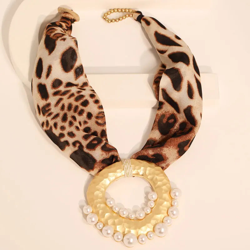 Fabric Necklace with Bohemian Chic Pendant Leopard