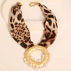 Fabric Necklace with Bohemian Chic Pendant Leopard