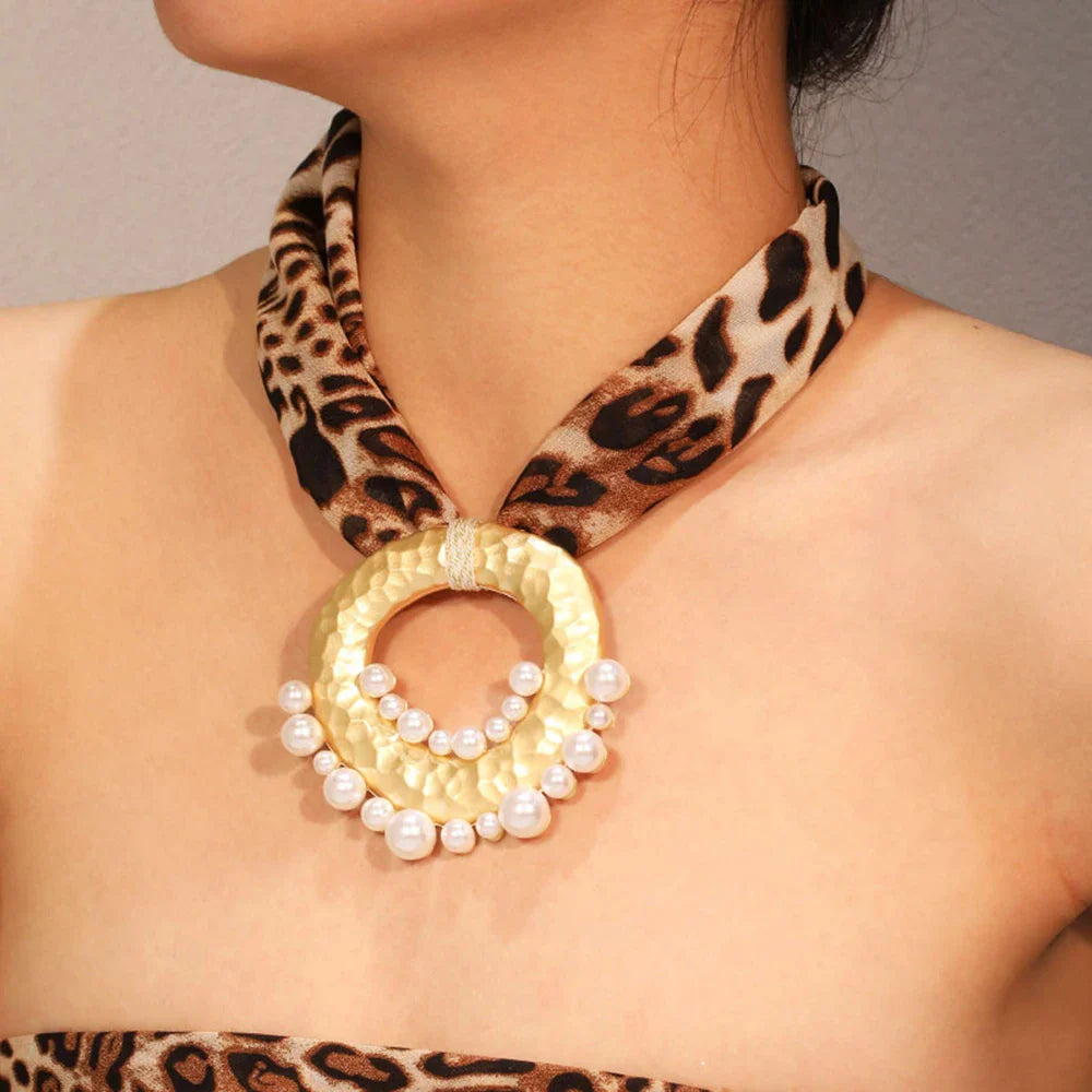 Fabric Necklace with Bohemian Chic Pendant Leopard