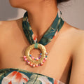 Fabric Necklace with Bohemian Chic Pendant Green