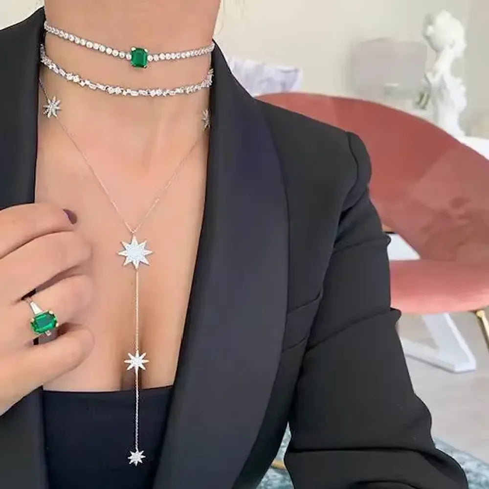 Y necklace - star neckline chain for women silver