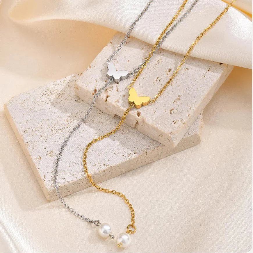 Y necklace - butterfly neckline chain for women silver