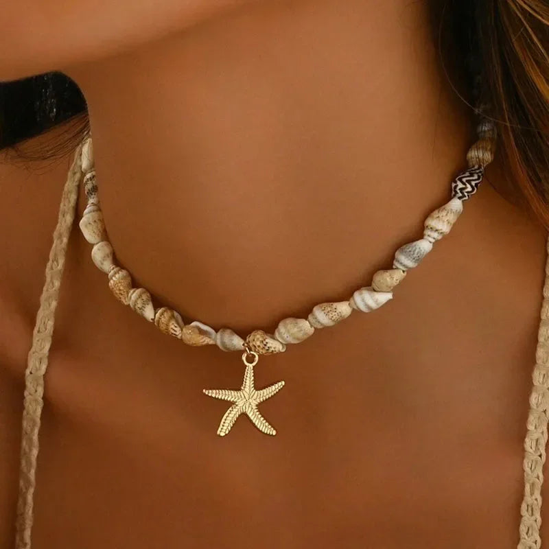Necklace and shell and starfish pendant
