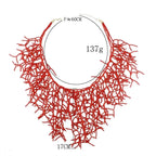 Coral red and black bib necklace and pendant