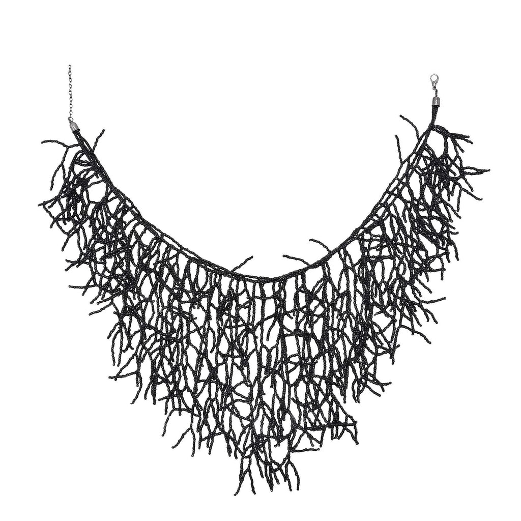 Coral black bib necklace and pendant