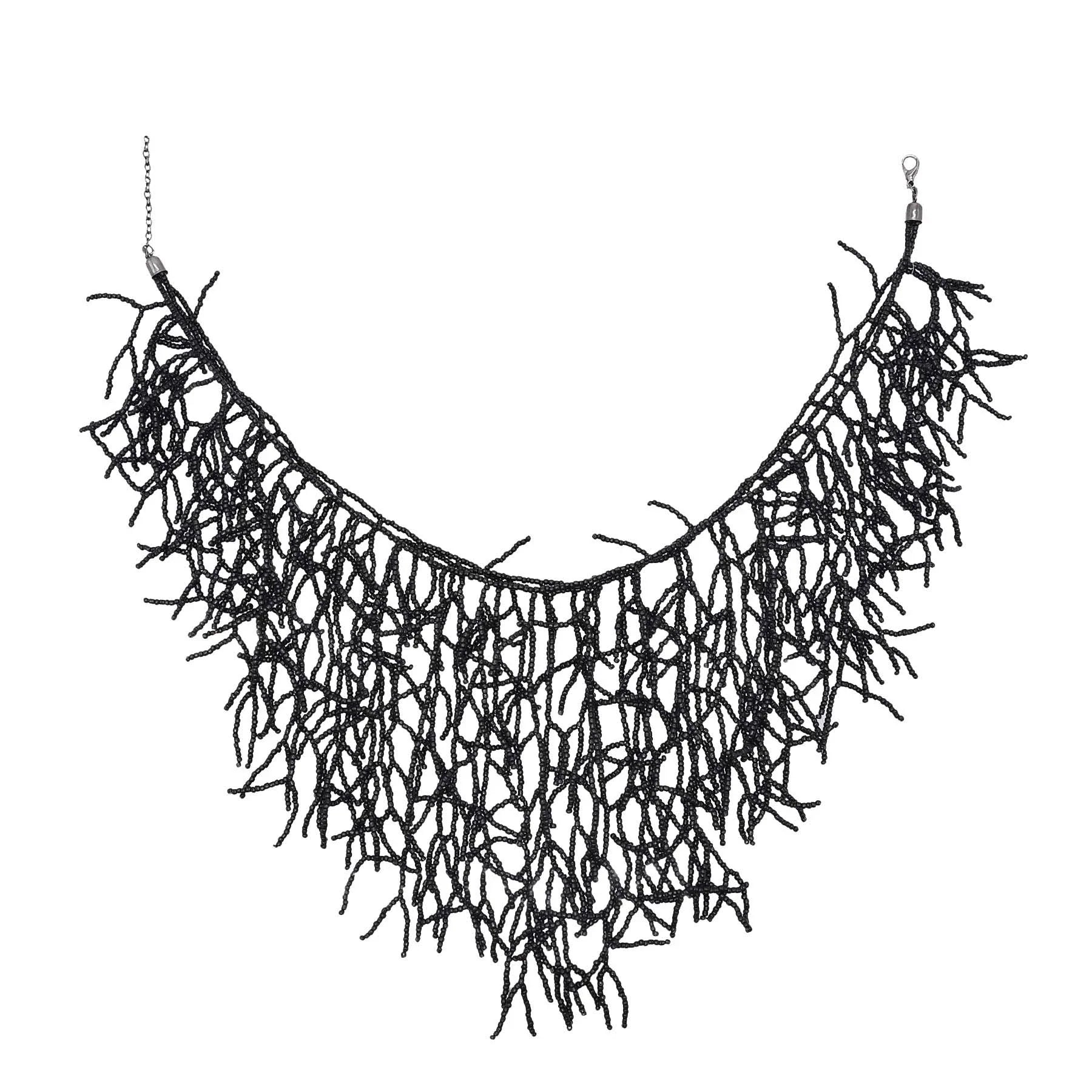 Coral black bib necklace and pendant