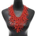 Coral red bib necklace and pendant