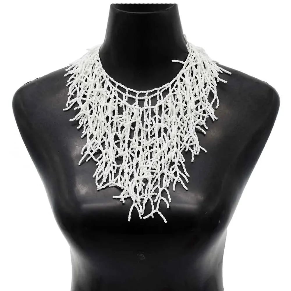Coral white bib necklace and pendant