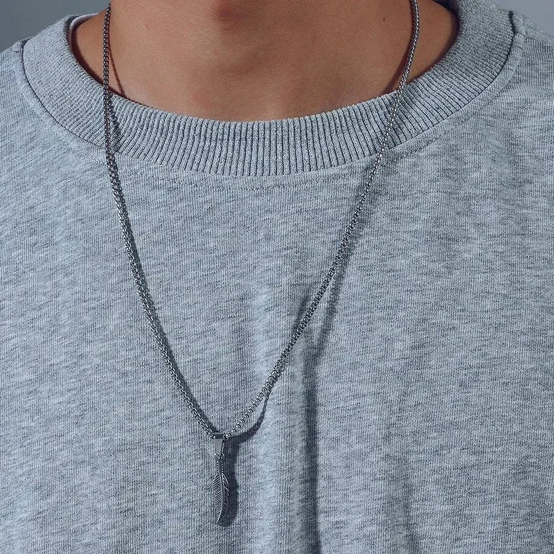 Silver Feather Necklace and Pendant