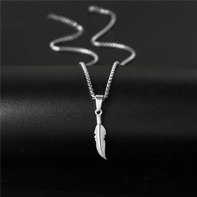 Silver Feather Necklace and Pendant