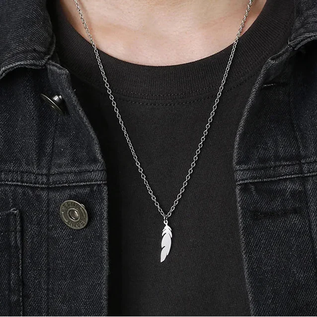 Discreet feather necklace and pendant for men