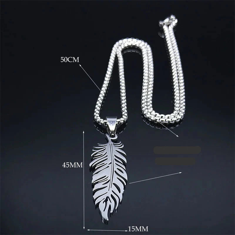 Stainless steel feather necklace and pendant