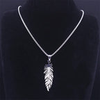 Silver stainless steel feather necklace and pendant
