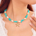 Necklace and matching shell pendant for women, turquoise