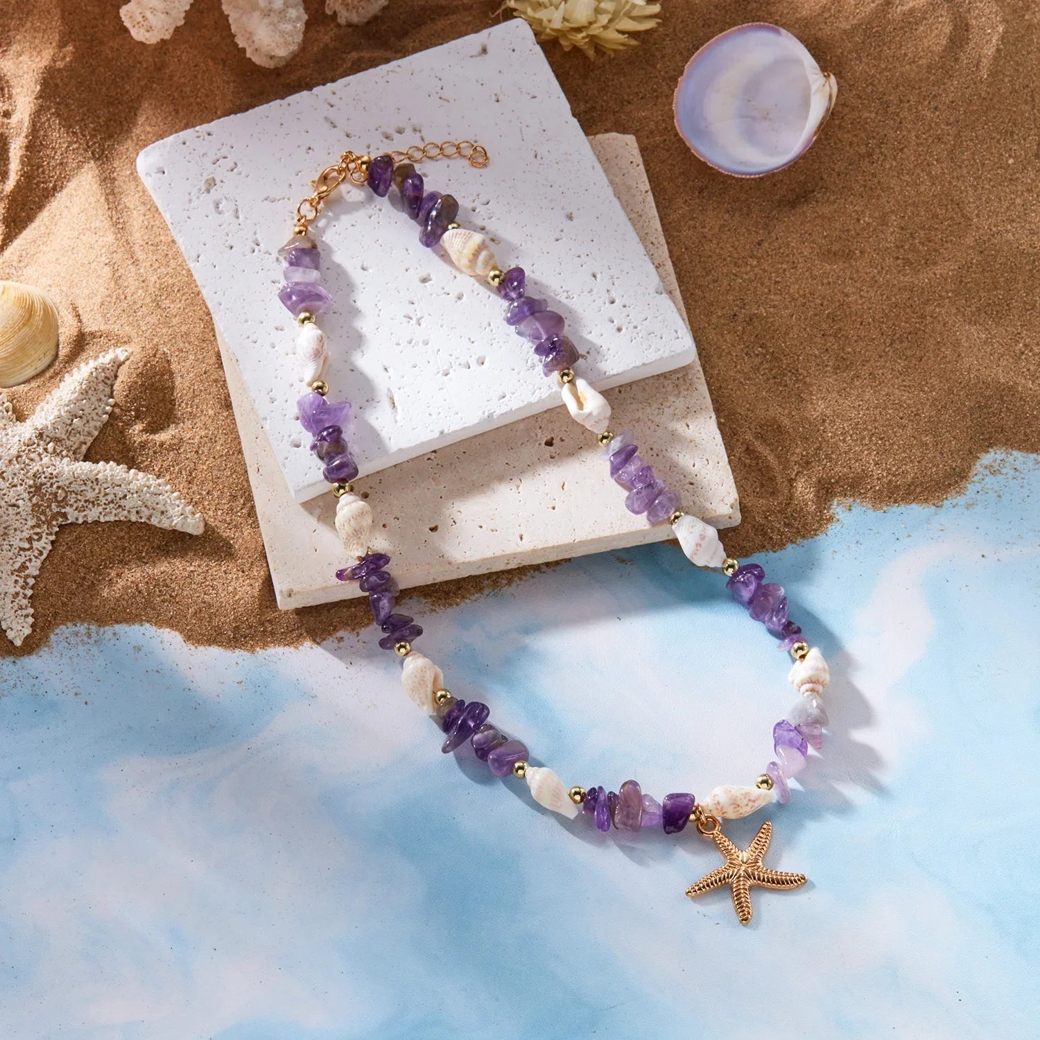 Necklace and matching shell pendant for women, purple