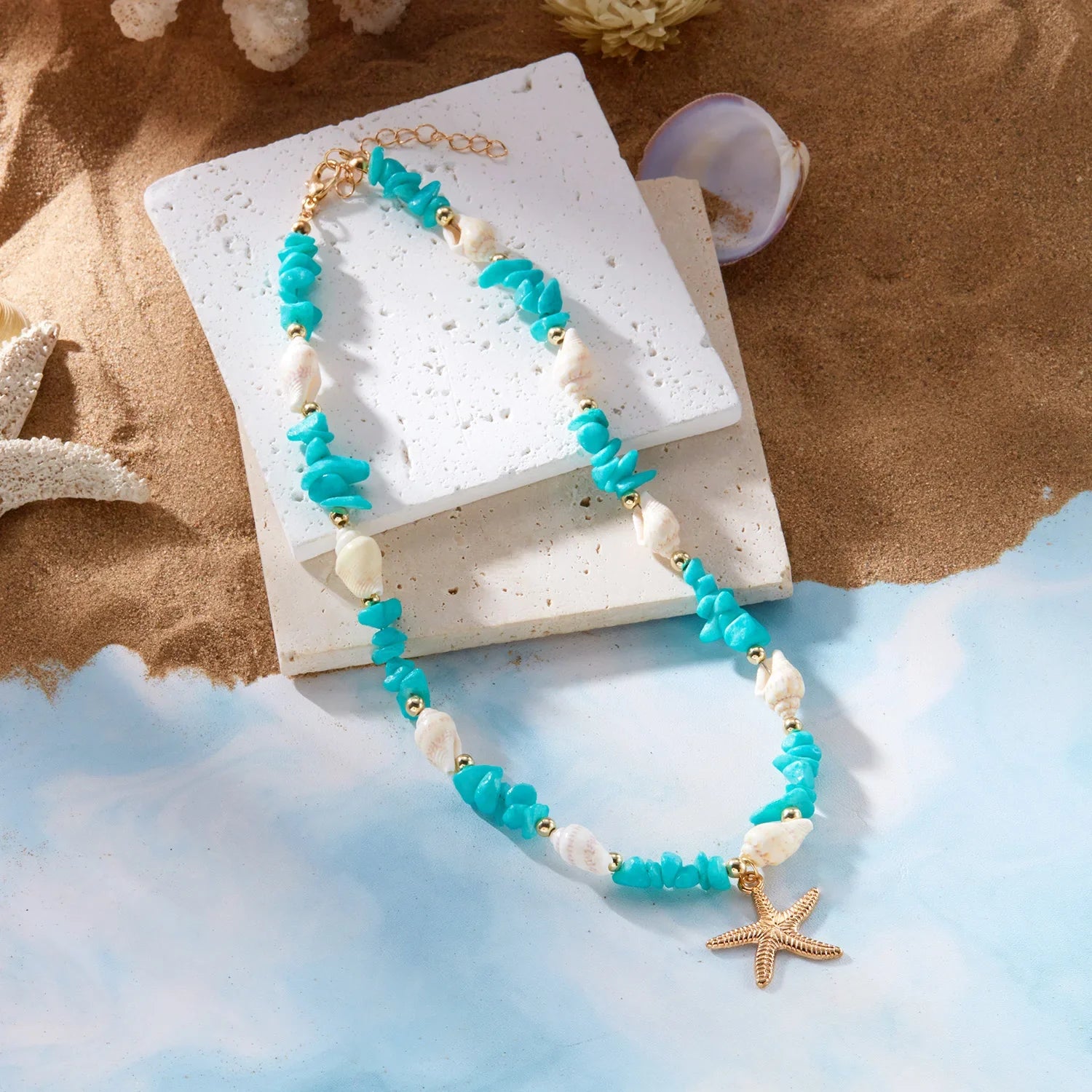 Necklace and matching shell pendant for women, turquoise
