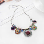 Ethnic Necklace Silver Multicolor Turquoise