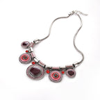 Ethnic Necklace Silver Turquoise Pink Red