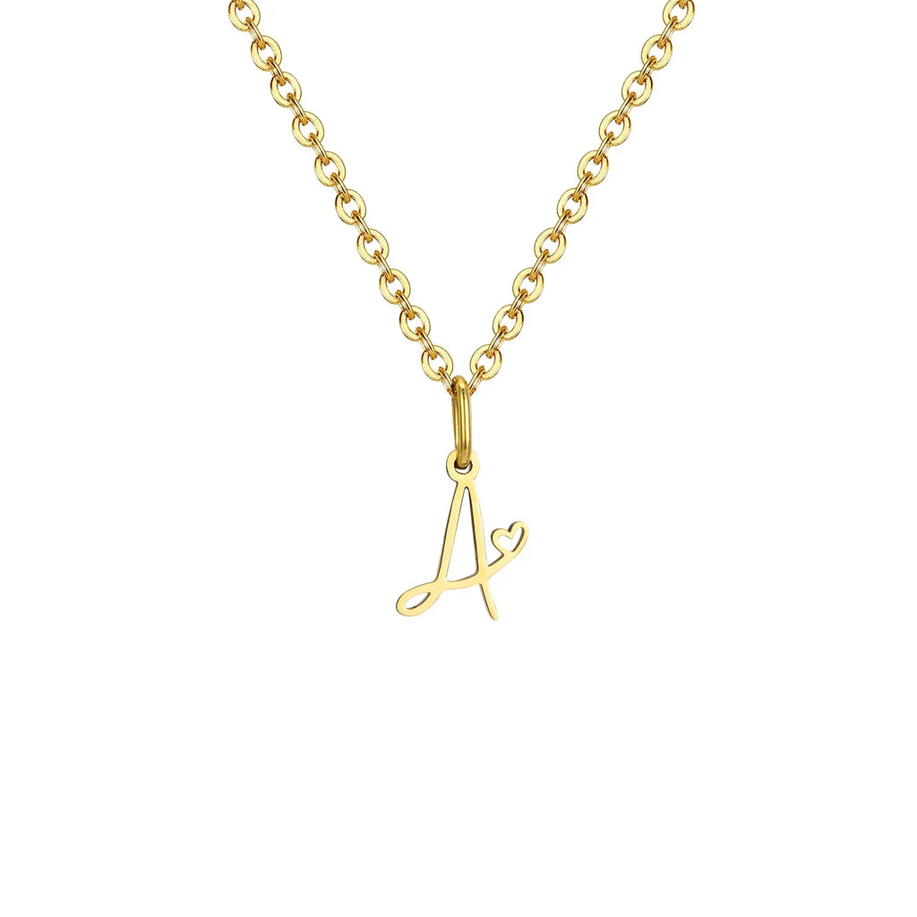 Women's necklace with letter initial pendant and heart a
