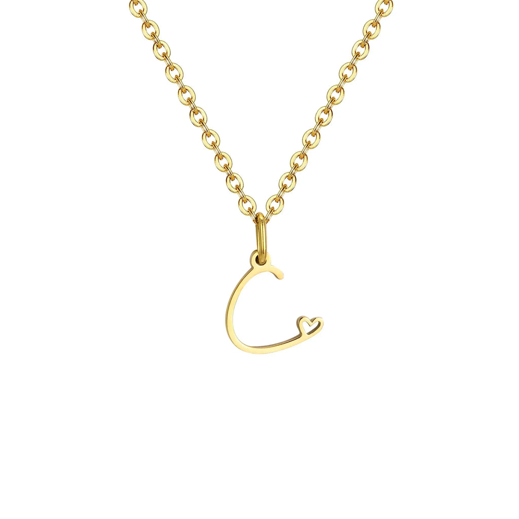 Women's necklace with letter initial pendant and heart c