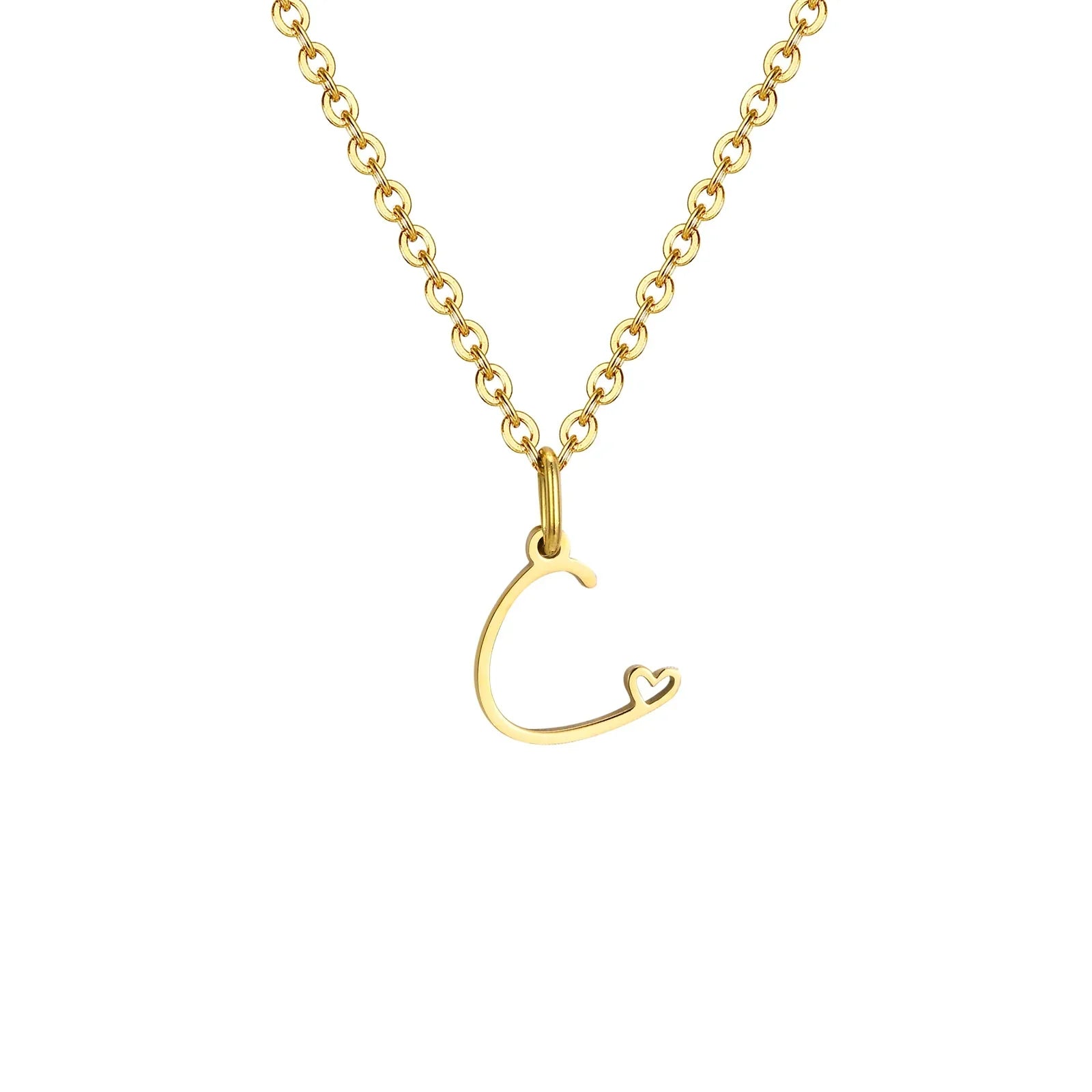 Women's necklace with letter initial pendant and heart c