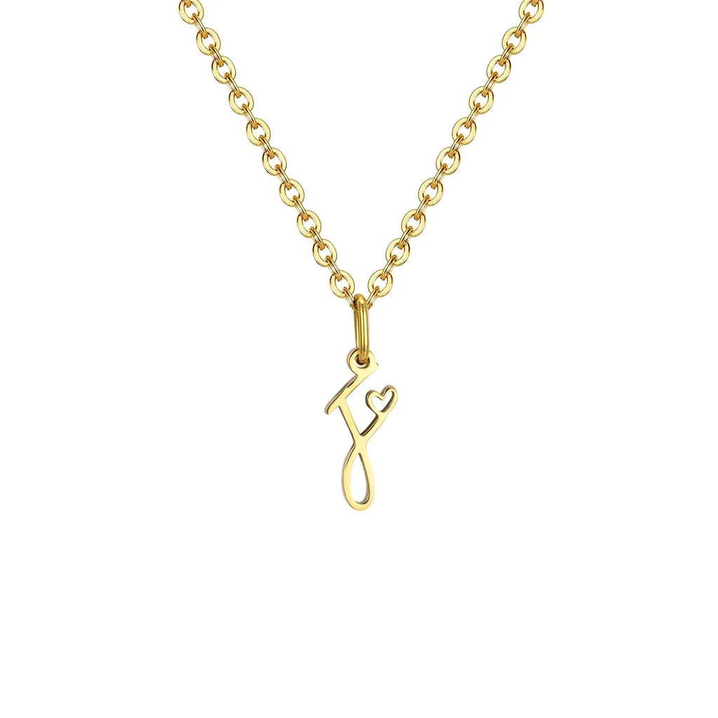 Women's necklace with letter initial pendant and heart f