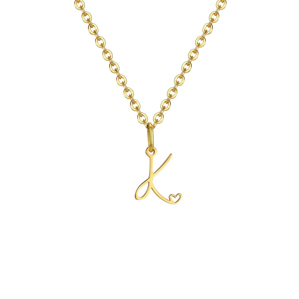 Women's necklace with letter initial pendant and heart k