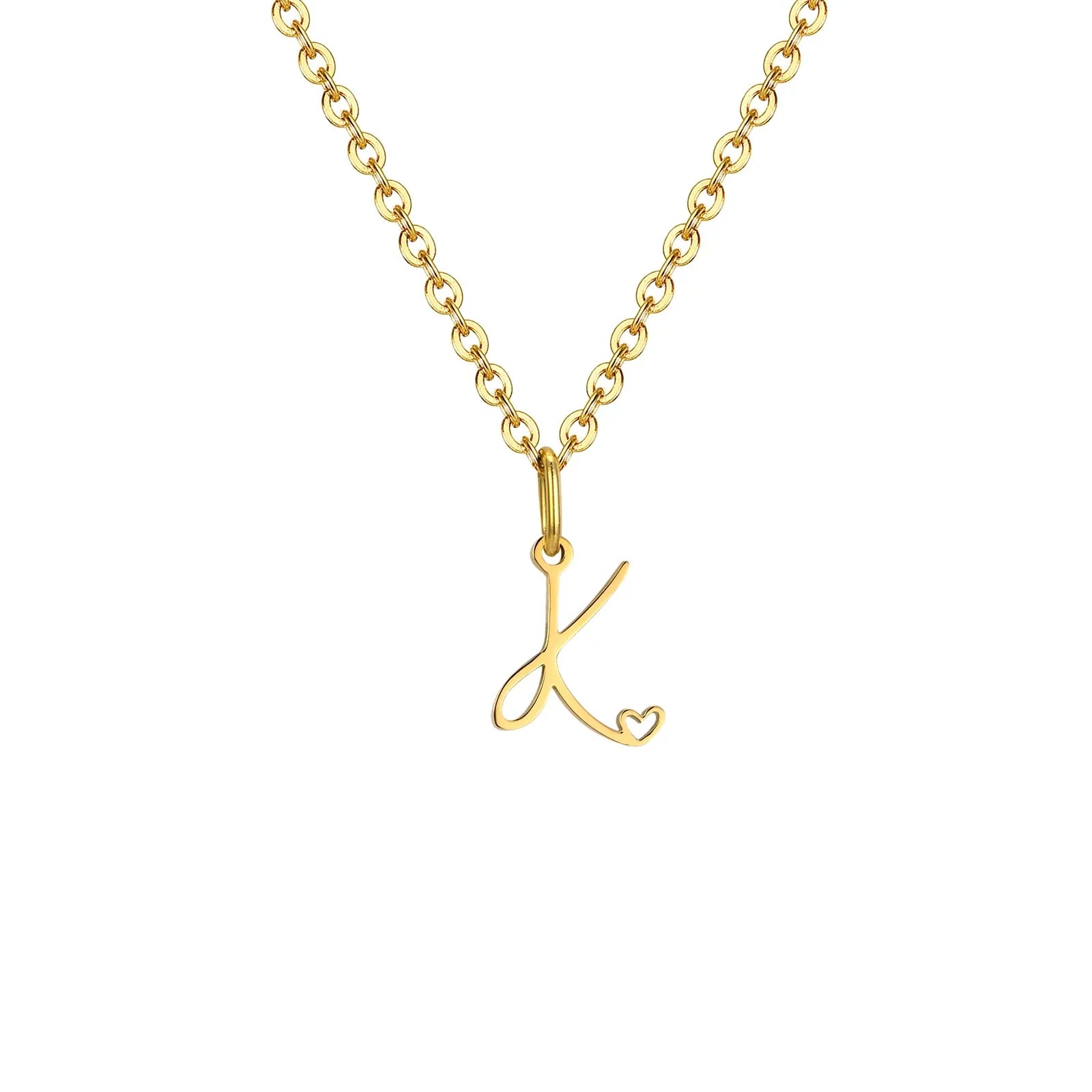Women's necklace with letter initial pendant and heart k