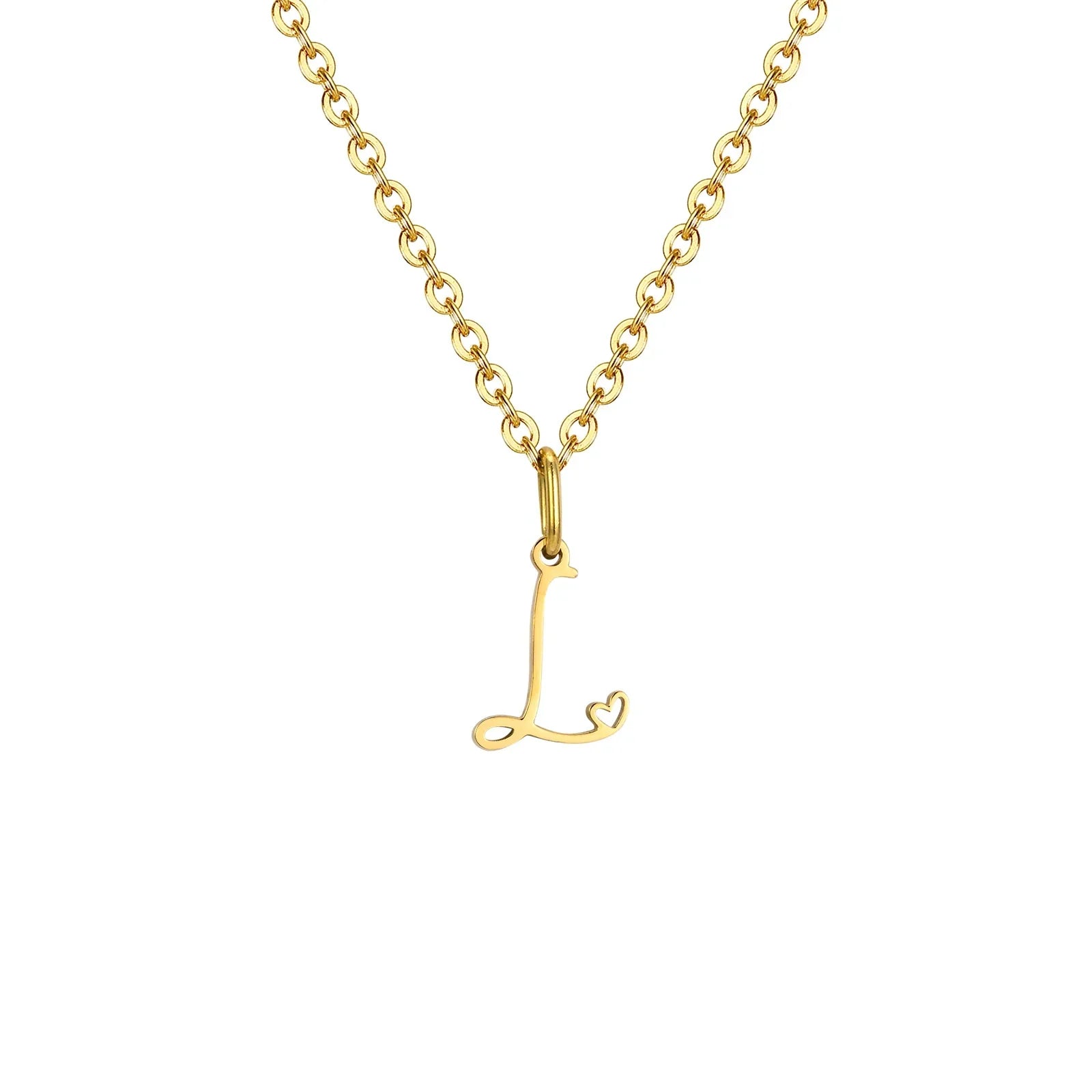 Women's necklace with letter initial pendant and heart l