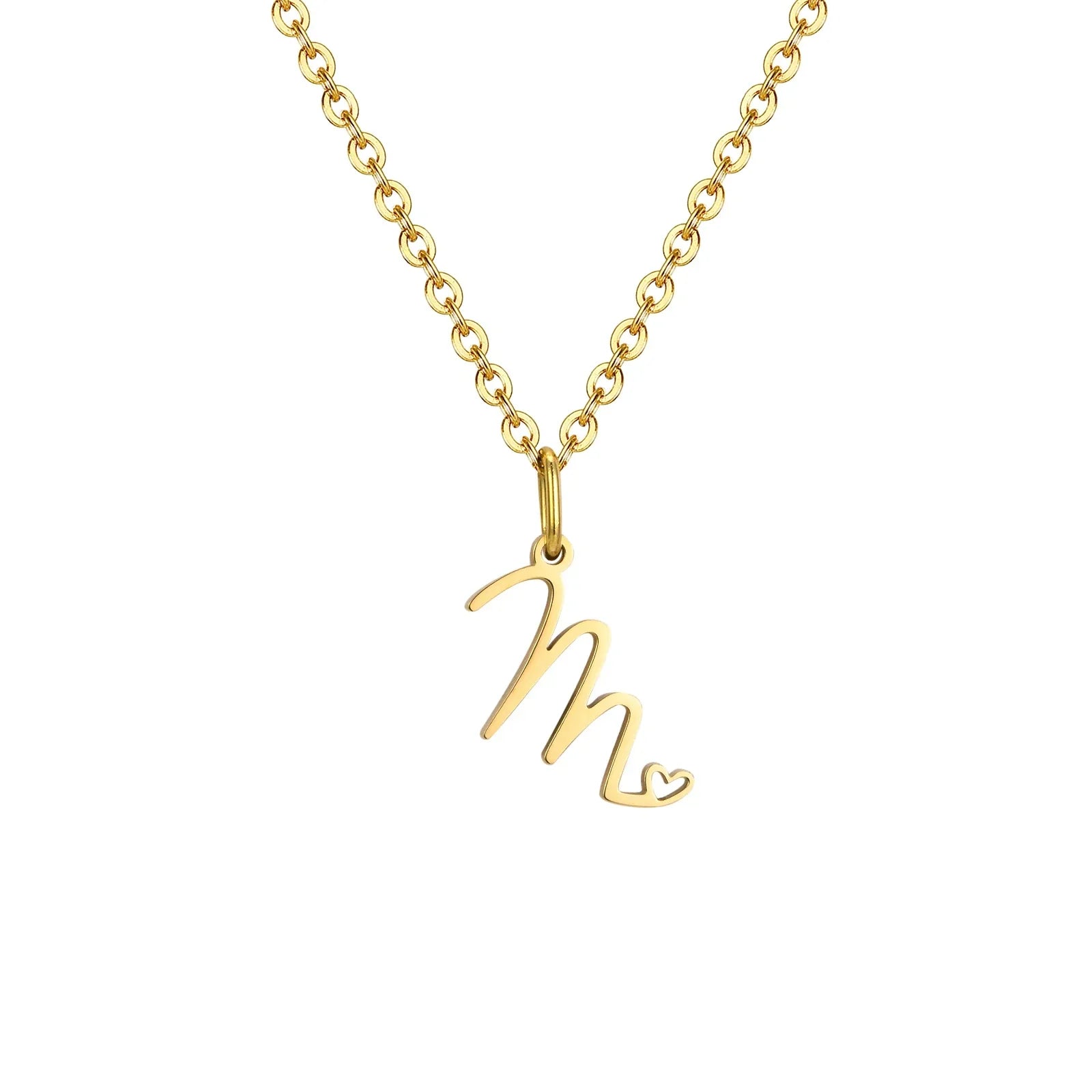 Women's necklace with letter initial pendant and heart m