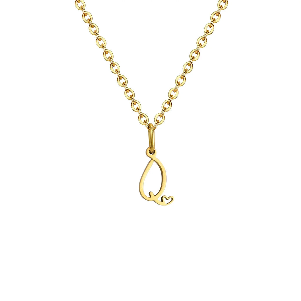 Women's necklace with letter initial pendant and heart q