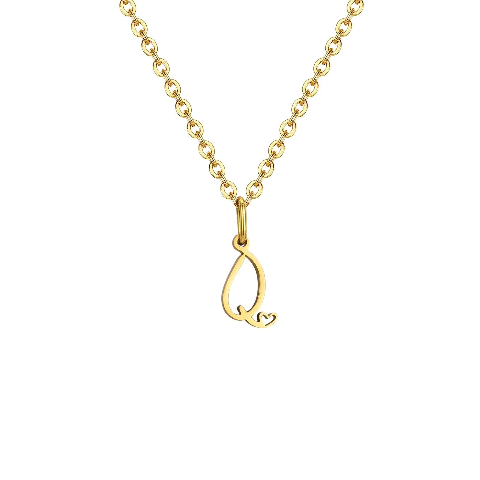 Women's necklace with letter initial pendant and heart q