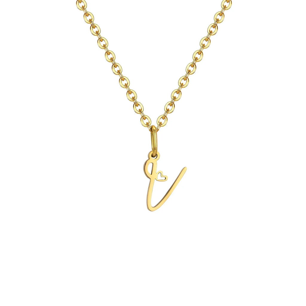 Women's necklace with letter initial pendant and heart v