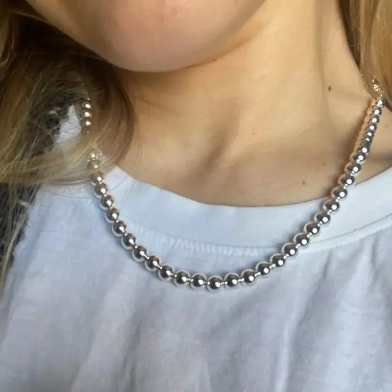 Elegant Women's Silver Beaded Necklace