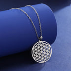 Flower of Life Beaded Necklace Mandala Pendant Men Women Dawapara silver