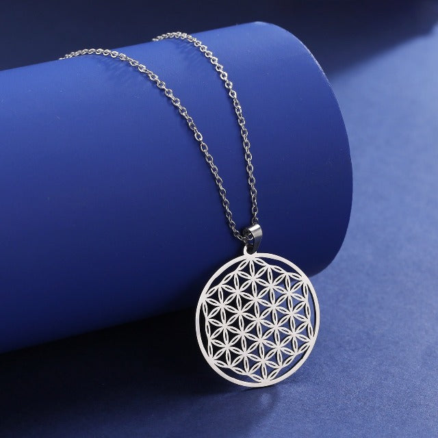 Flower of Life Beaded Necklace Mandala Pendant Men Women Dawapara silver