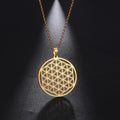 Flower of Life Beaded Necklace Mandala Pendant Men Women Dawapara gold 