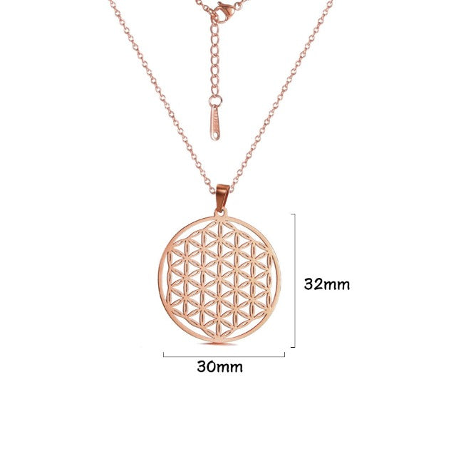 Flower of Life Beaded Necklace Mandala Pendant Men Women Dawapara rose gold