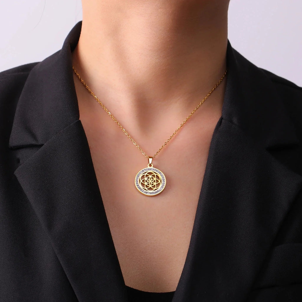 Life Seed Necklace Women's Pendant Flower of Life Gold