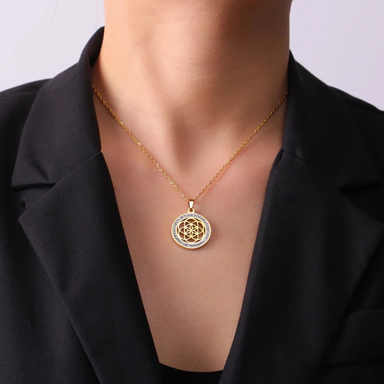 Life Seed Necklace Women's Pendant Flower of Life Gold