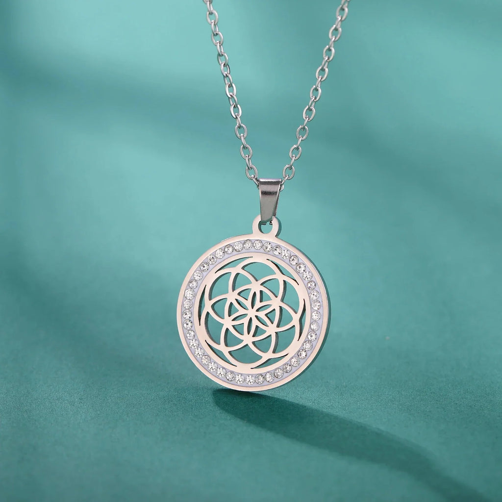Life Seed Necklace Women's Pendant Flower of Life Silver