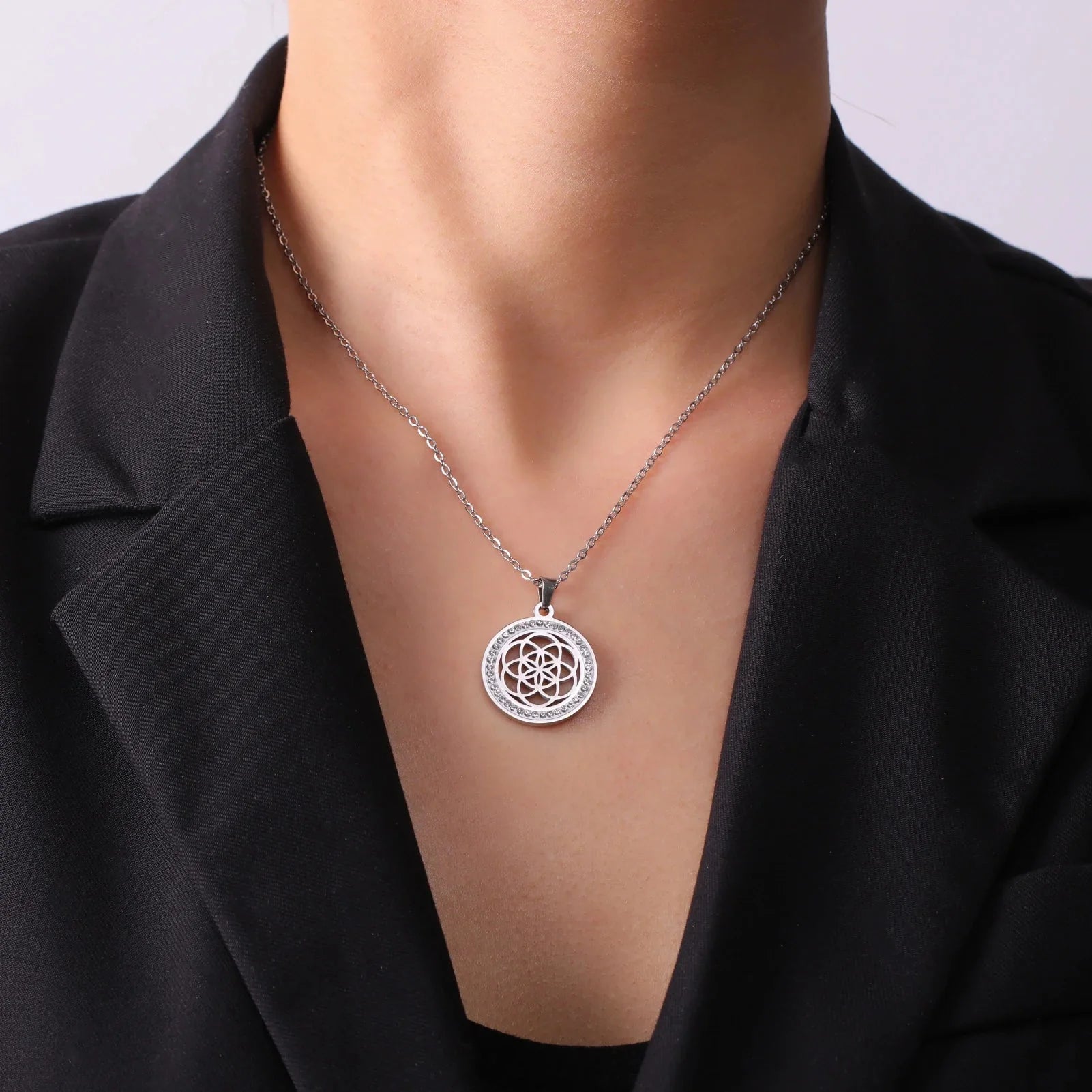 Life Seed Necklace Women's Pendant Flower of Life Silver