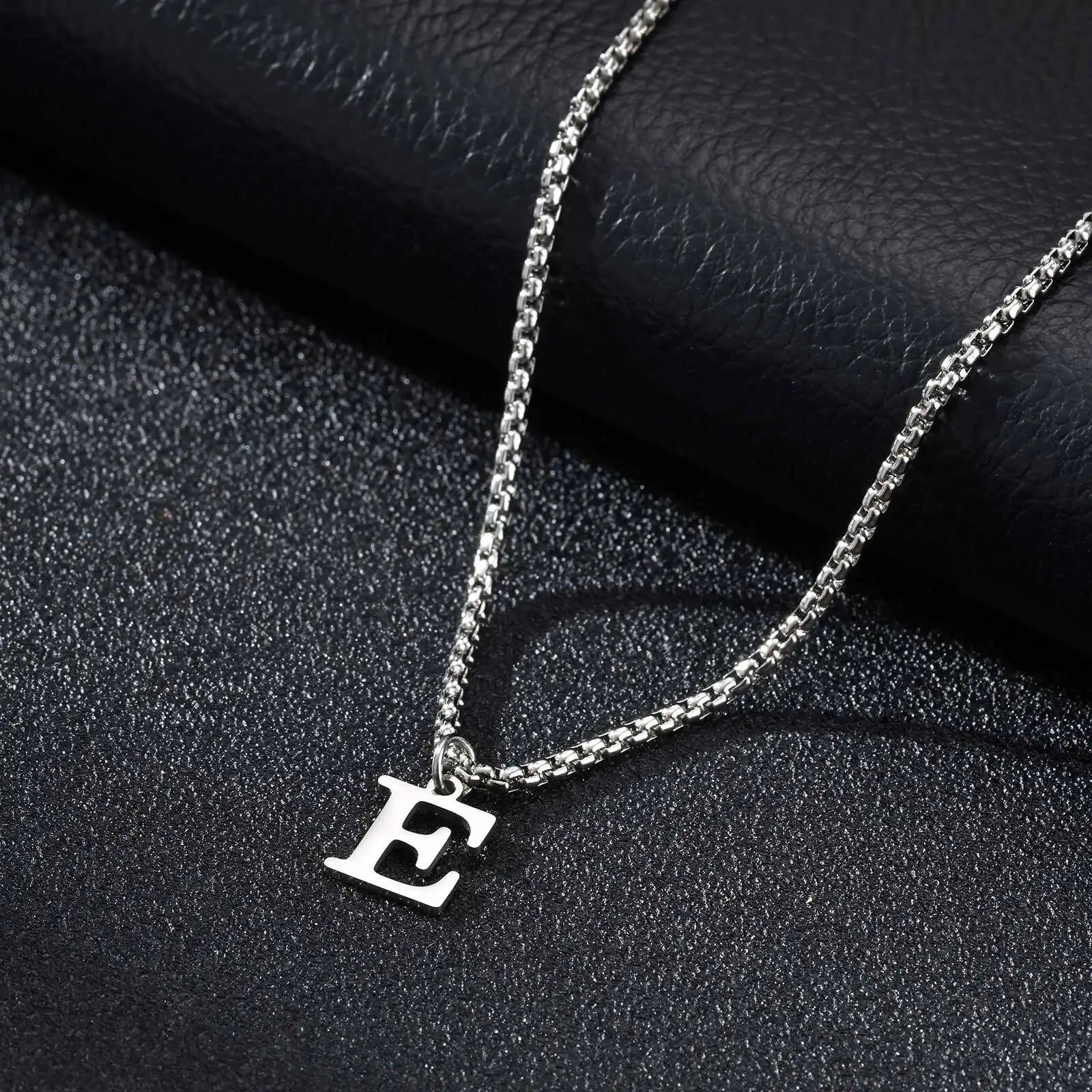 Men's necklace with E initial pendant