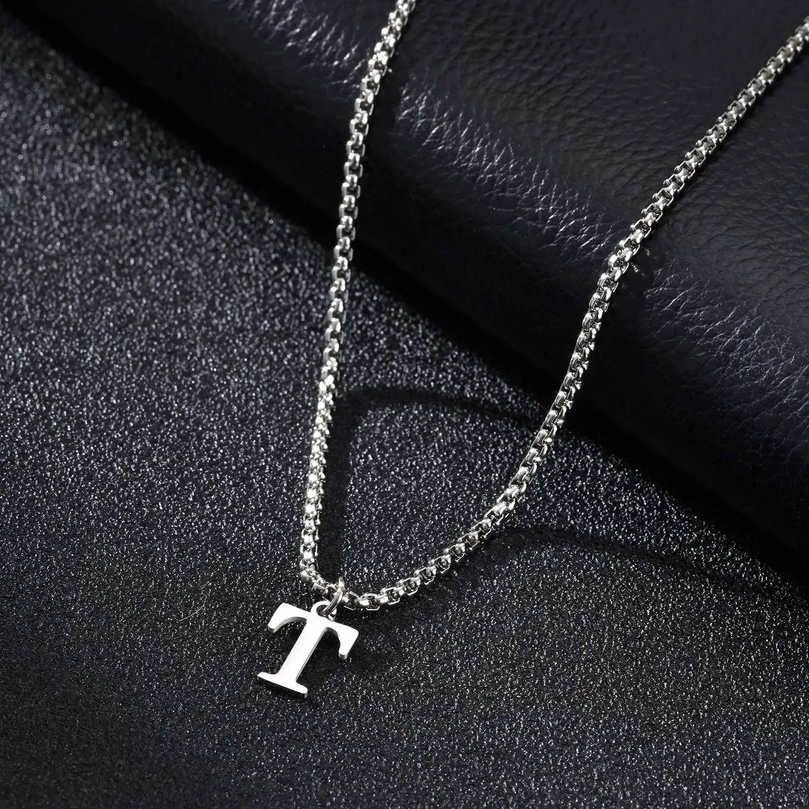 Men's necklace with T initial pendant